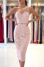 Simple Mermaid One Shoulder Floral Lace Short Formal Party Dress by BIZTUNNEL