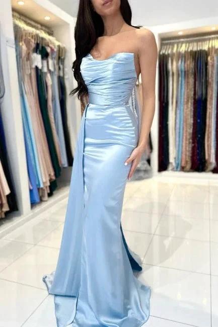 Simple Mermaid Sleeveless Evening Dresses Long Blue Prom Dresses by misshow.com