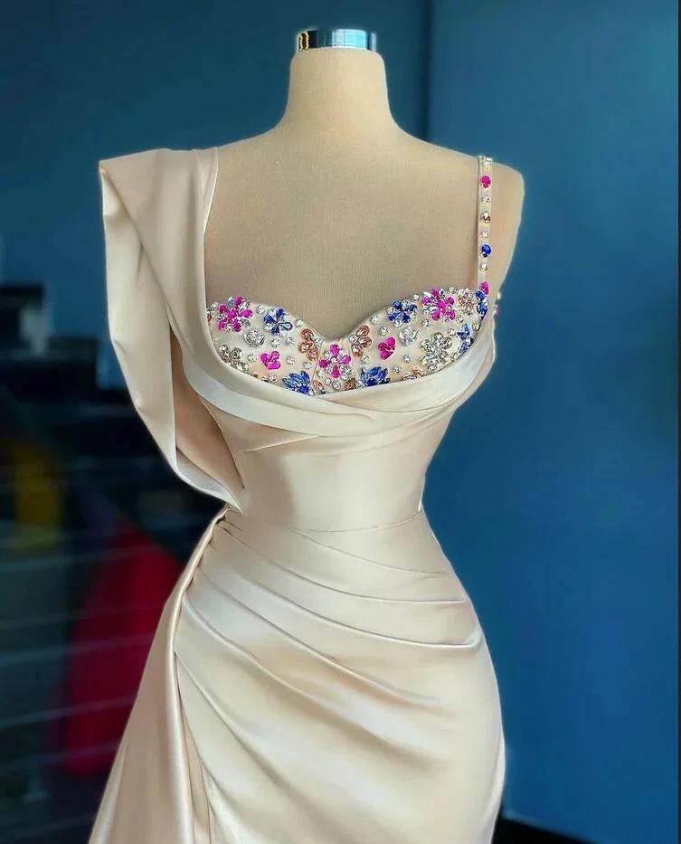 Simple Mermaid Sweetheart Satin Beading Long Prom Dress by BIZTUNNEL
