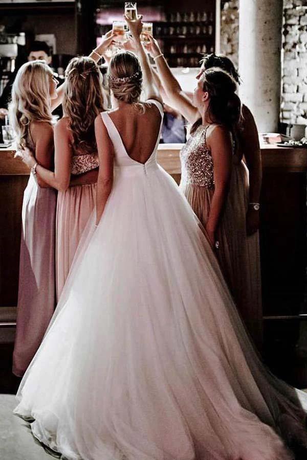 Simple Modest Ivory Tulle Wedding Gowns Backless Wedding Dress WD313 by pgmdress