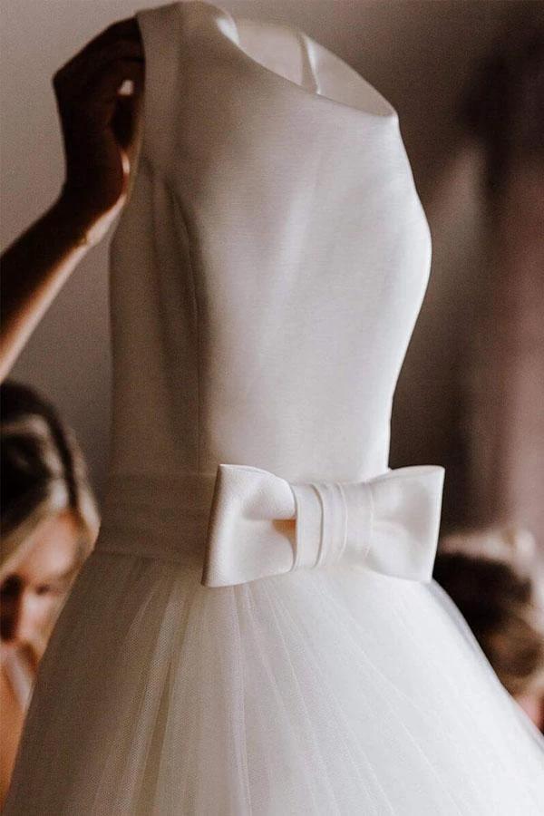 Simple Modest Ivory Tulle Wedding Gowns Backless Wedding Dress WD313 by pgmdress