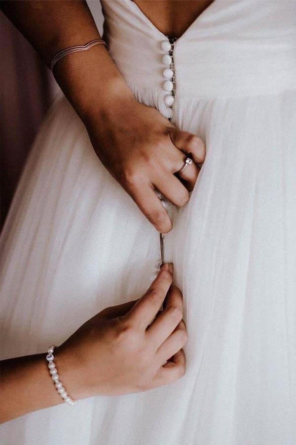 Simple Modest Ivory Tulle Wedding Gowns Backless Wedding Dress WD313 by pgmdress