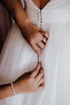 Simple Modest Ivory Tulle Wedding Gowns Backless Wedding Dress WD313 by pgmdress