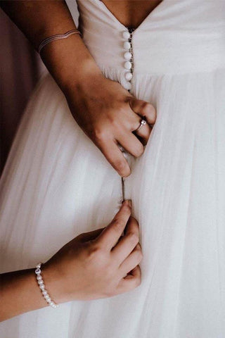 Simple Modest Ivory Tulle Wedding Gowns Backless Wedding Dress  WD313