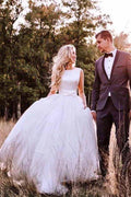 Simple Modest Ivory Tulle Wedding Gowns Backless Wedding Dress WD313 by pgmdress