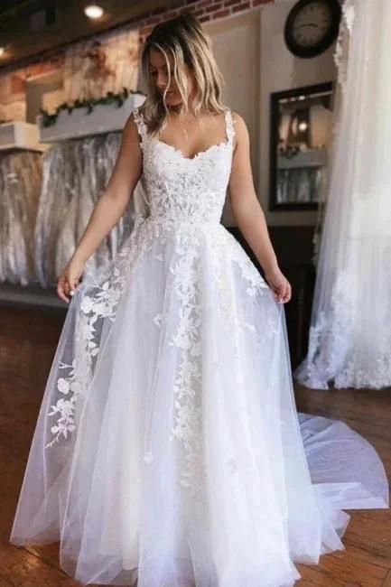 Simple Off-the-shoulder A-line Sleeveless Wedding Dress With Lace by misshow.com