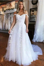 Simple Off-the-shoulder A-line Sleeveless Wedding Dress With Lace by misshow.com
