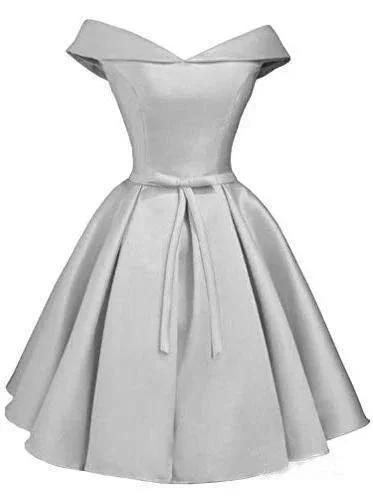 Simple Off the Shoulder Blush Homecoming Dresses Satin Graduation Dress PD288 by pgmdress