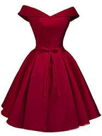 Simple Off the Shoulder Blush Homecoming Dresses Satin Graduation Dress PD288 by pgmdress