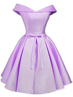 Simple Off the Shoulder Blush Homecoming Dresses Satin Graduation Dress PD288 by pgmdress