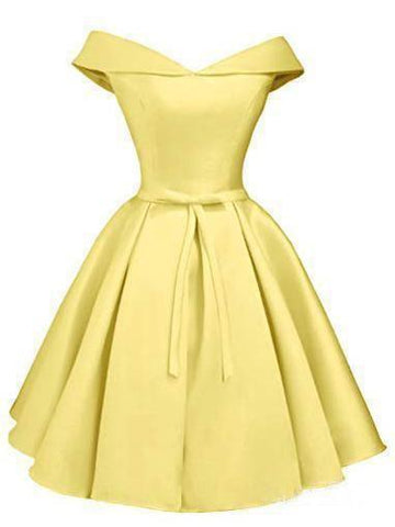 Simple Off the Shoulder Blush Homecoming Dresses Satin Graduation Dress PD288