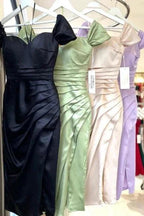 Simple Off-the-shoulder Evening Dresses Short Sage Prom Dresses With Slit by misshow.com