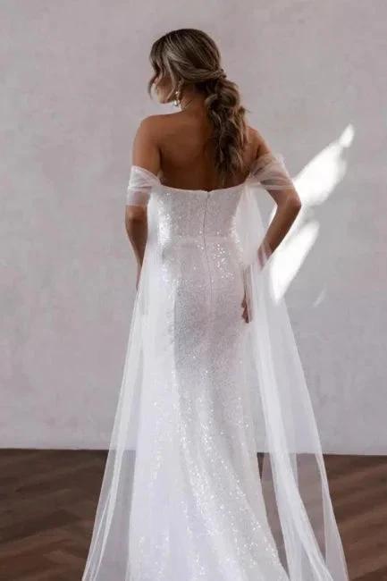 Simple Off-the-shoulder Glitter Mermaid Wedding Dresses by misshow.com