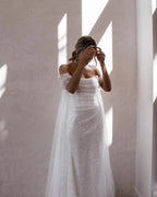 Simple Off-the-shoulder Glitter Mermaid Wedding Dresses by misshow.com