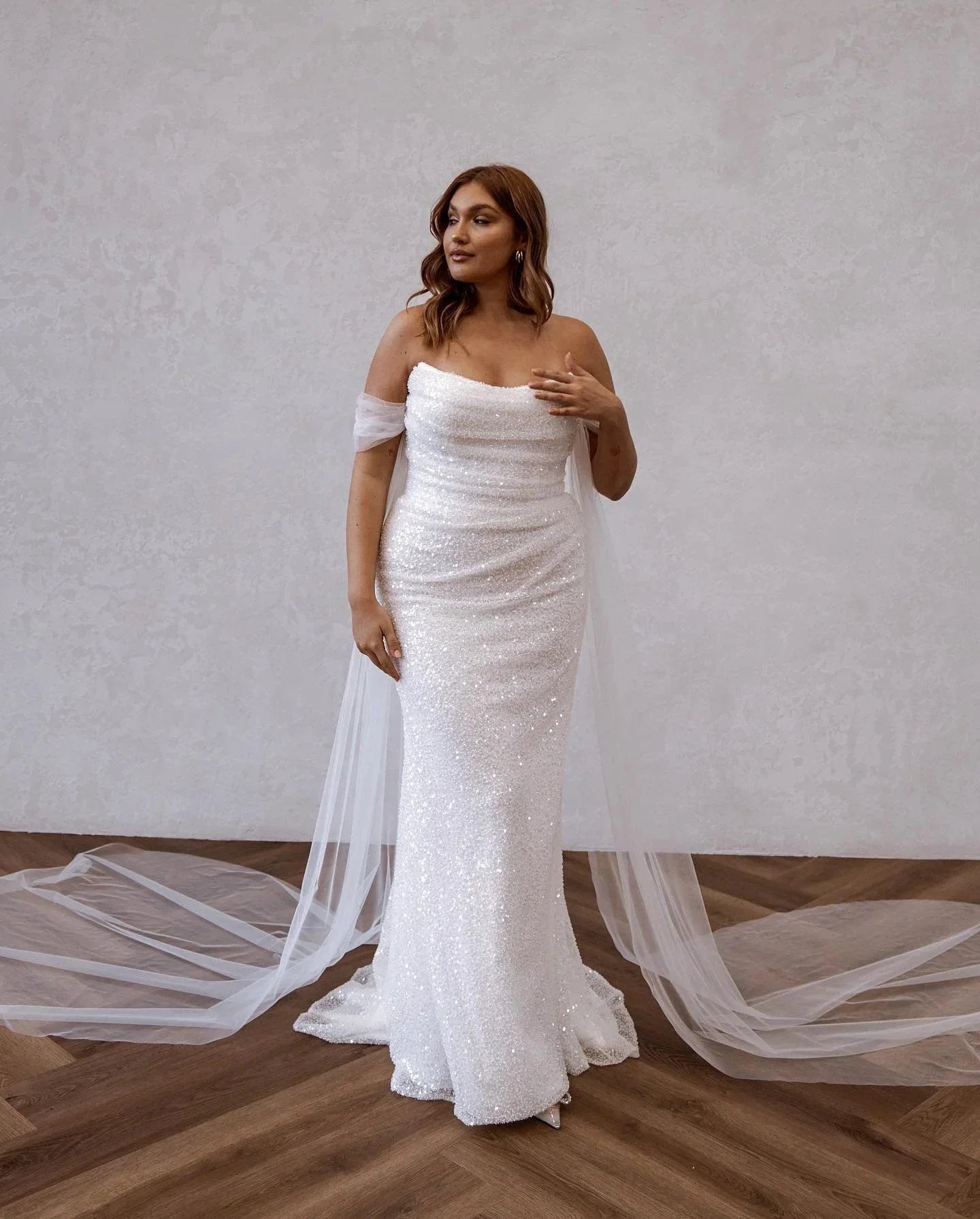 Simple Off-the-shoulder Glitter Mermaid Wedding Dresses by misshow.com