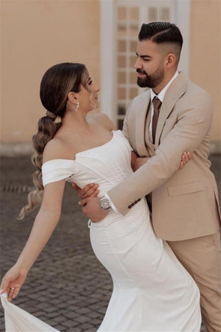Simple Off-the-shoulder Mermaid Wedding Dresses With Slit