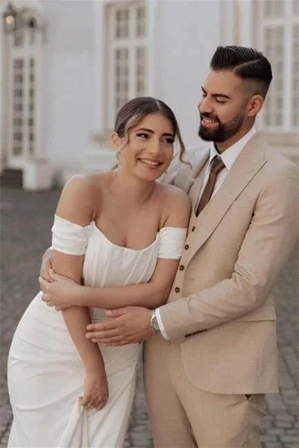 Simple Off-the-shoulder Mermaid Wedding Dresses With Slit by misshow.com