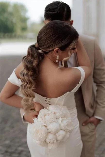 Simple Off-the-shoulder Mermaid Wedding Dresses With Slit by misshow.com