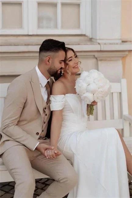 Simple Off-the-shoulder Mermaid Wedding Dresses With Slit by misshow.com