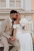 Simple Off-the-shoulder Mermaid Wedding Dresses With Slit by misshow.com