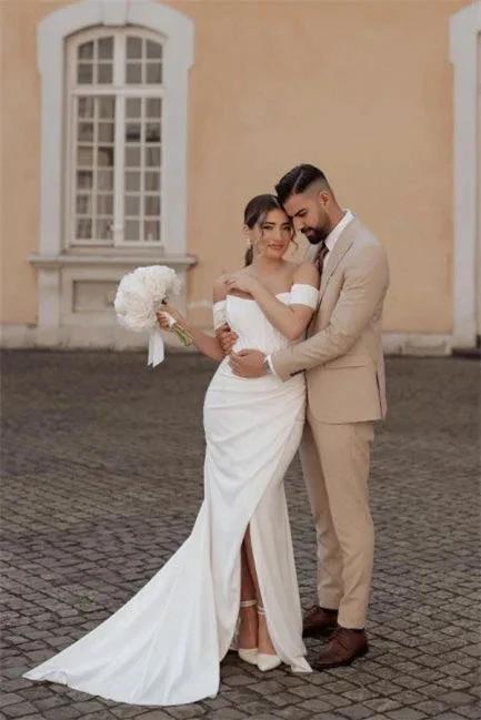 Simple Off-the-shoulder Mermaid Wedding Dresses With Slit by misshow.com