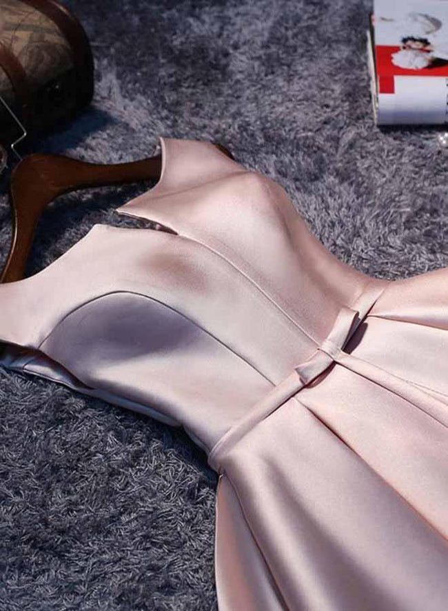 Simple Pink A line Satin Short Prom Dress Homecoming Dress PD148 Main Image