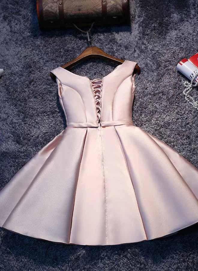 Simple Pink A line Satin Short Prom Dress Homecoming Dress PD148 by pgmdress