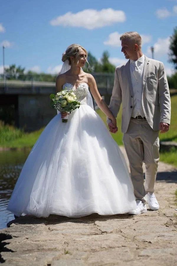 Simple Princess Long A-line Sleeveless Wedding Dresses With Lace by misshow.com