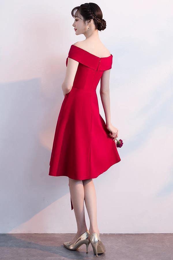 Simple Red Satin Off The Shoulder Homecoming Dresses Party Dresses PD090 by pgmdress