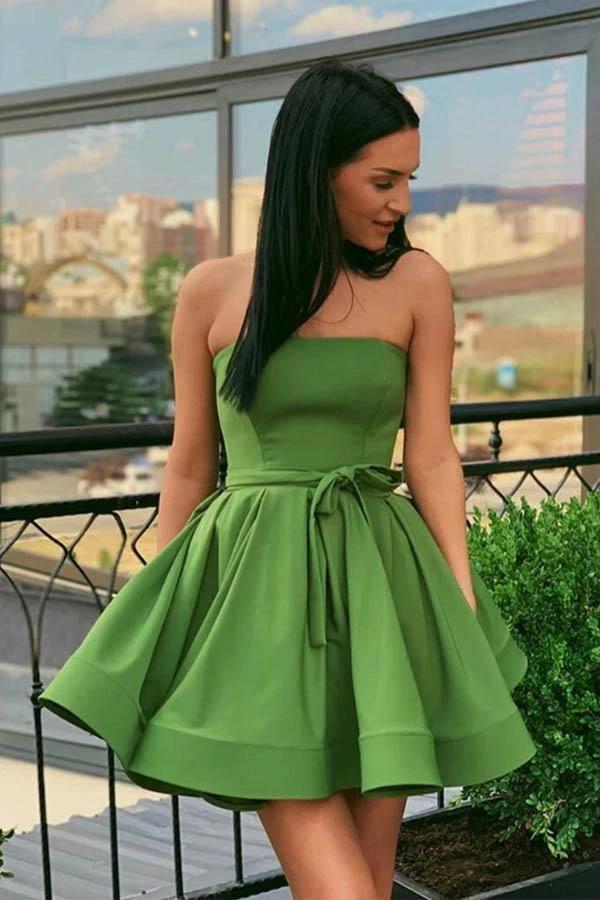 Simple Red Satin Strapless Short Formal Homecoming Dress PD376 by pgmdress