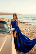 Simple Royal Blue Long A-line Sleeveless Prom Dresses With Slit by misshow.com