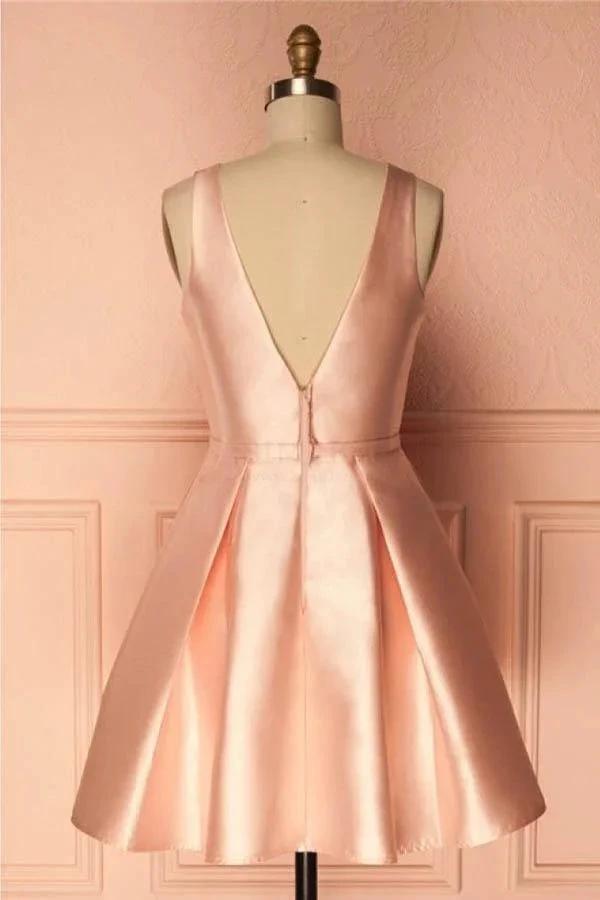 Simple Satin Short Prom Dress Homecoming Dresses with BowKnot PD146 by pgmdress