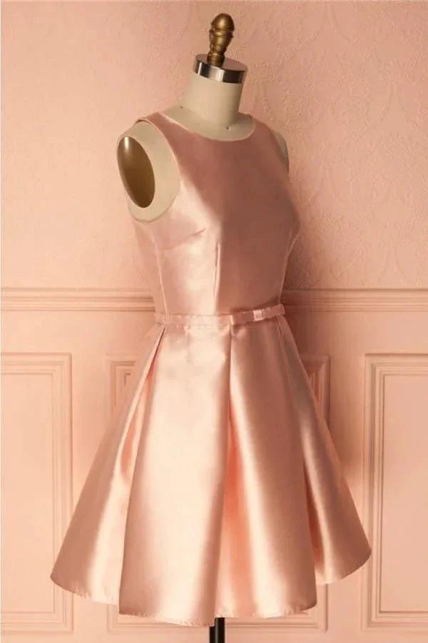 Simple Satin Short Prom Dress Homecoming Dresses with BowKnot PD146 by pgmdress