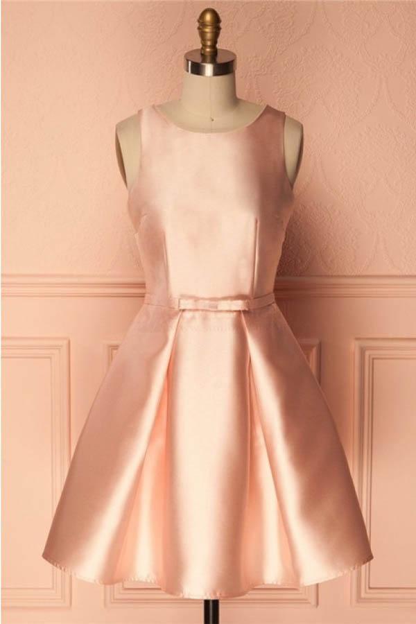 Simple Satin Short Prom Dress Homecoming Dresses with BowKnot PD146 Hover Image