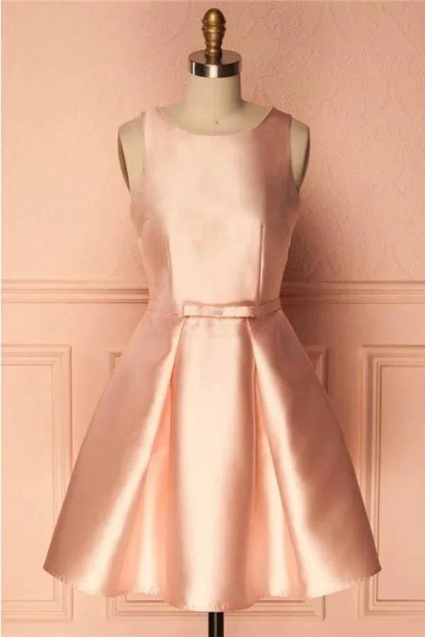 Simple Satin Short Prom Dress Homecoming Dresses with BowKnot PD146 by pgmdress