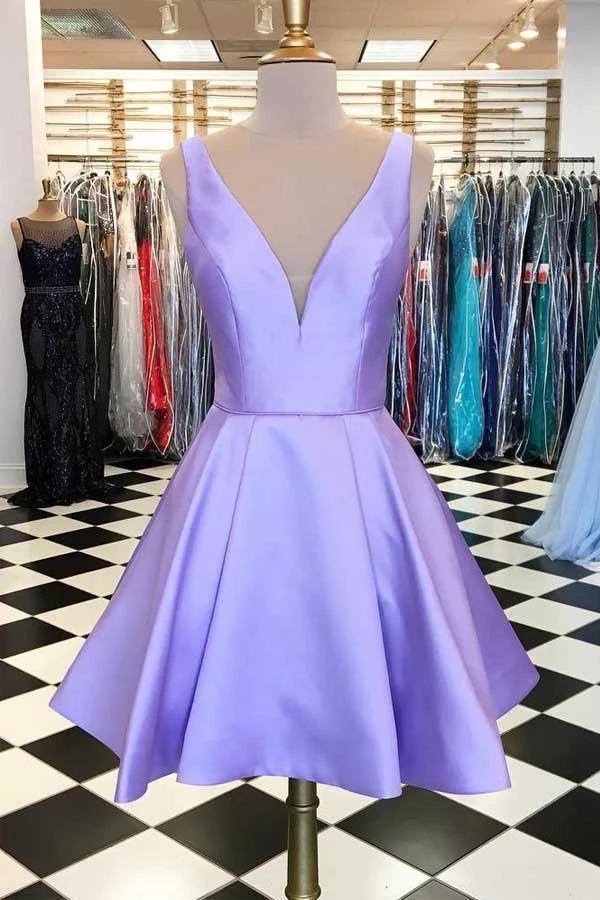 Simple Satin Short Prom Dress Lavender Homecoming Dress PD319 by pgmdress