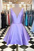 Simple Satin Short Prom Dress Lavender Homecoming Dress PD319 by pgmdress