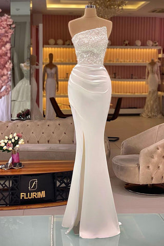 Vestido de fiesta de sirena sencillo sin mangas con lentejuelas y abertura