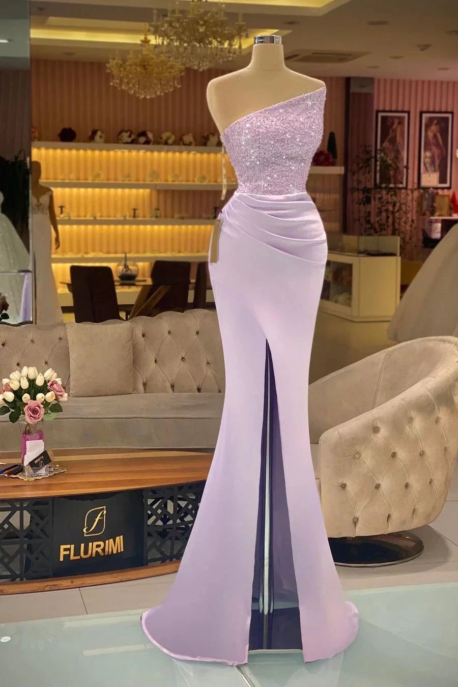 Simple Sequined Sleeveless Split Mermaid Prom Dress by misshow.com