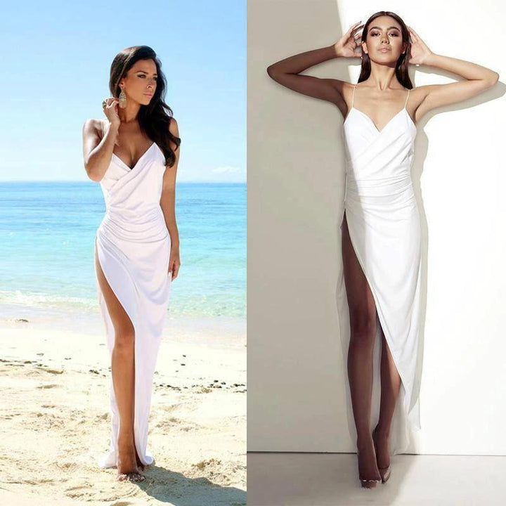 Simple Sexy Open Back Beach Side Slit Spaghetti Straps Wedding Dresses WD506 by pgmdress