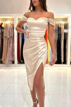 Simple Short Off-the-shoulder Sleeveless Cocktail Dresses With Slit by misshow.com