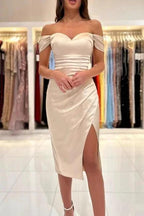 Simple Short Off-the-shoulder Sleeveless Cocktail Dresses With Slit by misshow.com