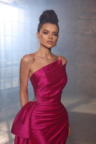 Simple Sleeveless Evening Dresses Fuchsia Long Prom Dresses With Slit
