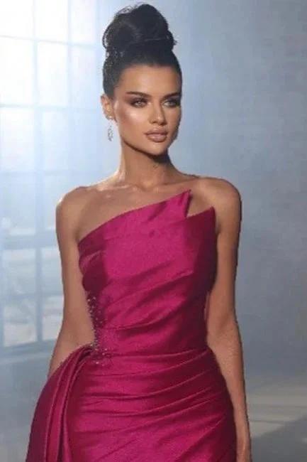 Simple Sleeveless Evening Dresses Fuchsia Long Prom Dresses With Slit by misshow.com