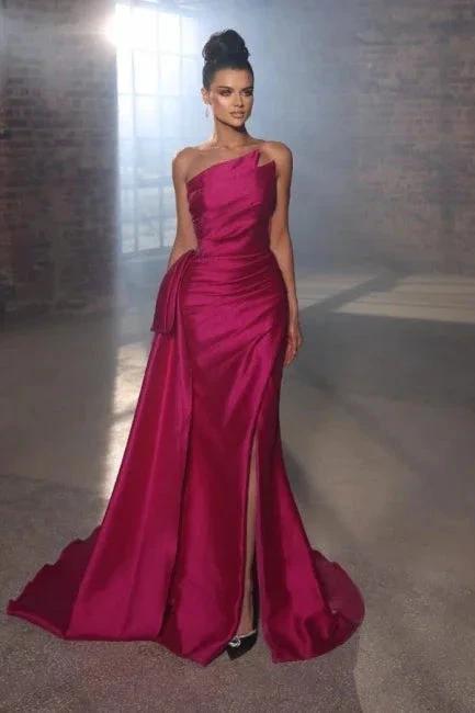 Simple Sleeveless Evening Dresses Fuchsia Long Prom Dresses With Slit by misshow.com