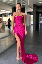 Vestido Simples Sem Mangas Sexy de Cetim com Fenda Frontal Estilo Sereia