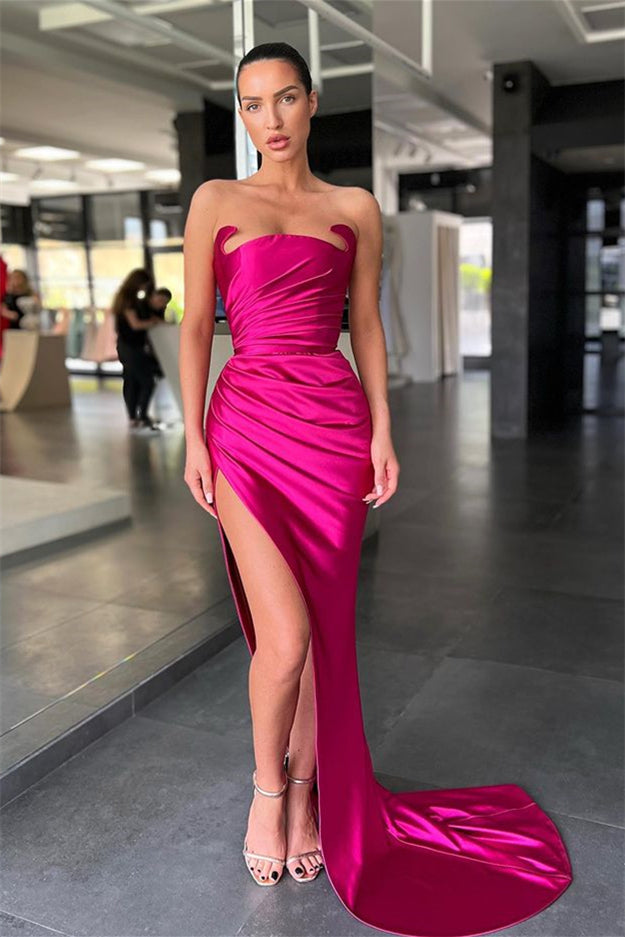 Simple Sleeveless Sexy Satin Split Front Mermaid Prom Dress Hover Image