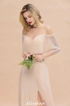 Simple Spaghetti Straps Tiered Bridesmaid Dresses | Side Slit A-Line Sleeveless Evening Maxi Dresses by misshow.com