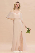 Simple Spaghetti Straps Tiered Bridesmaid Dresses | Side Slit A-Line Sleeveless Evening Maxi Dresses by misshow.com