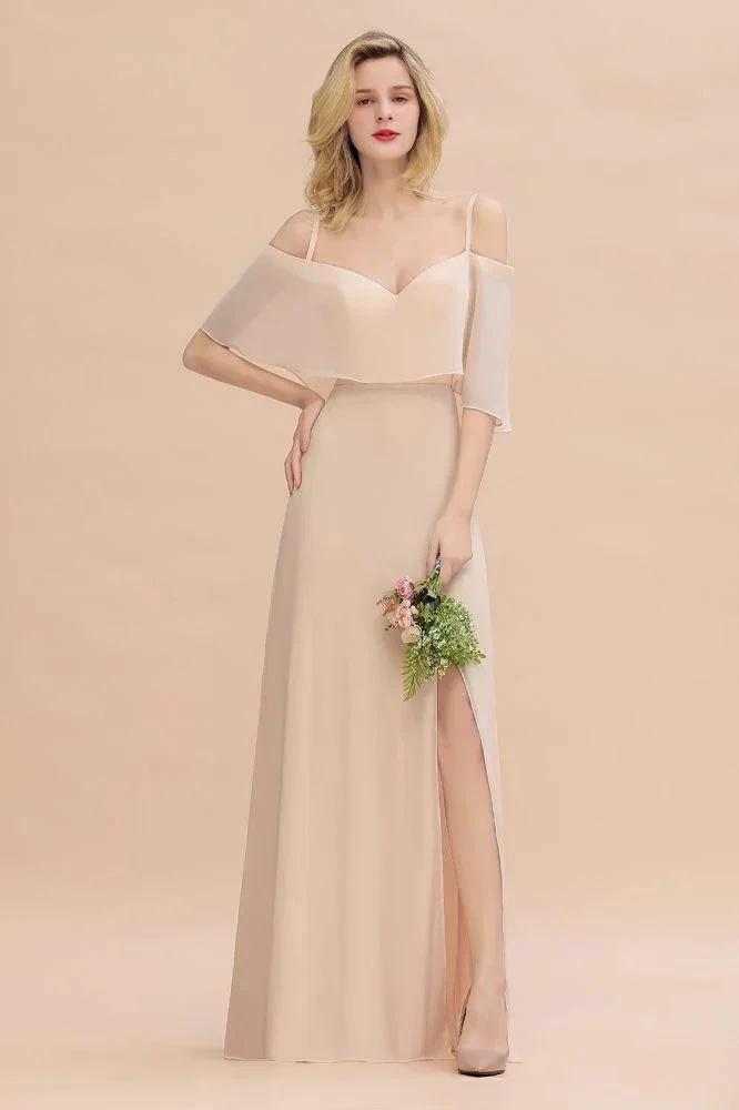 Simple Spaghetti Straps Tiered Prom Dresses | Side Slit A-Line Sleeveless Evening Dresses by misshow.com